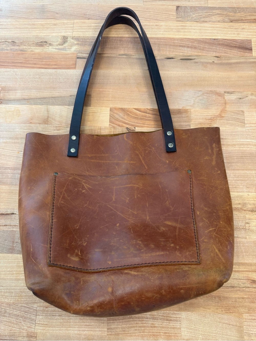 Portland Leather Brown Leather Tote Bag with Black Handles